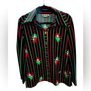 Vintage 60s/70s Polyester Top in Holiday Colors